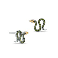 0.17 CT. T.W. Enhanced Green Diamond Snake Stud Earrings in Sterling Silver and 14K Gold