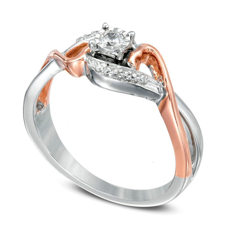 0.10 CT. T.W. Natural Diamond Bypass with Hearts Promise Ring in Solid 10K Two-Tone Gold