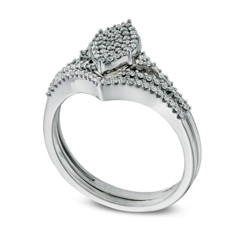 0.33 CT. T.W. Marquise Composite Natural Diamond Bridal Engagement Ring Set in Solid 10K White Gold