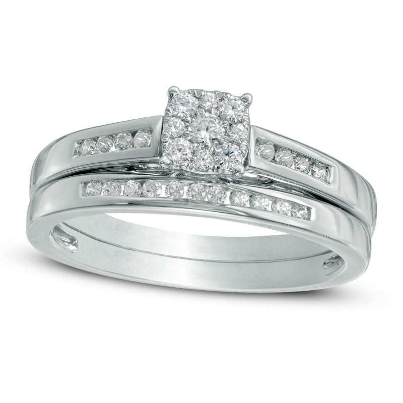 0.33 CT. T.W. Composite Natural Diamond Bridal Engagement Ring Set in Solid 10K White Gold