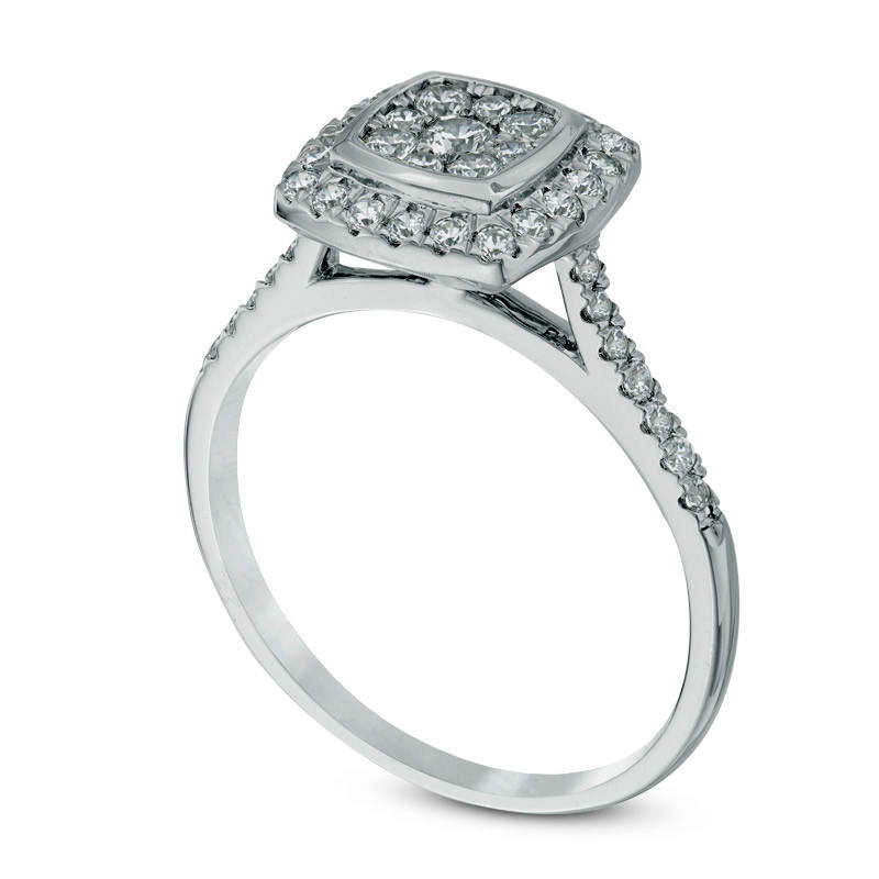 0.50 CT. T.W. Composite Natural Diamond Cushion Frame Engagement Ring in Solid 10K White Gold