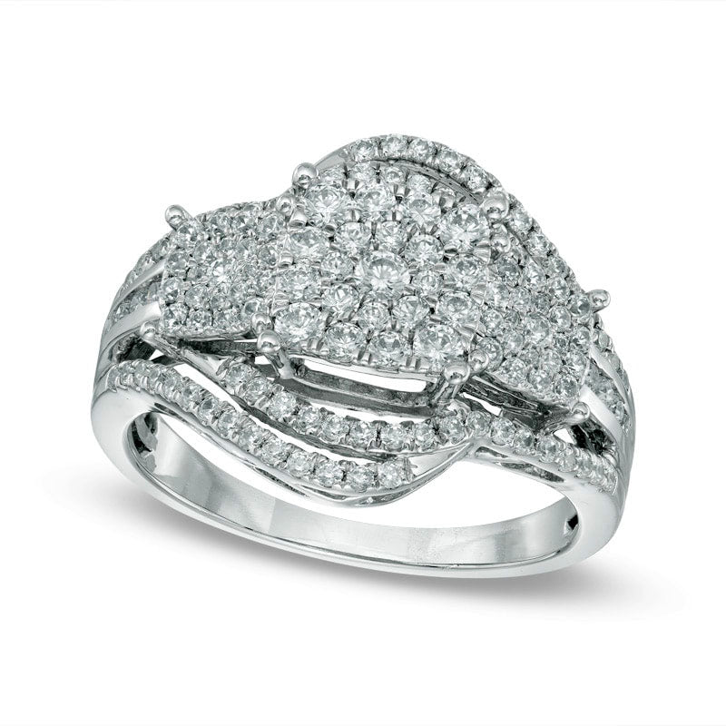 1.0 CT. T.W. Composite Natural Diamond Three Stone Double Bypass Ring in Solid 10K White Gold