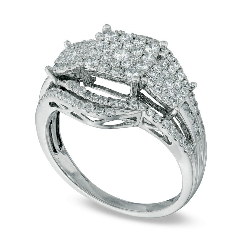 1.0 CT. T.W. Composite Natural Diamond Three Stone Double Bypass Ring in Solid 10K White Gold