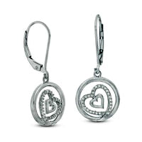 0.17 CT. T.W. Diamond Tilted Double Heart in Circle Drop Earrings in Sterling Silver