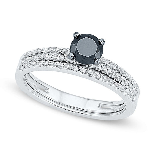 0.75 CT. T.W. Enhanced Black and White Natural Diamond Bridal Engagement Ring Set in Solid 10K White Gold