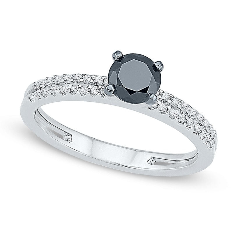 0.75 CT. T.W. Enhanced Black and White Natural Diamond Bridal Engagement Ring Set in Solid 10K White Gold