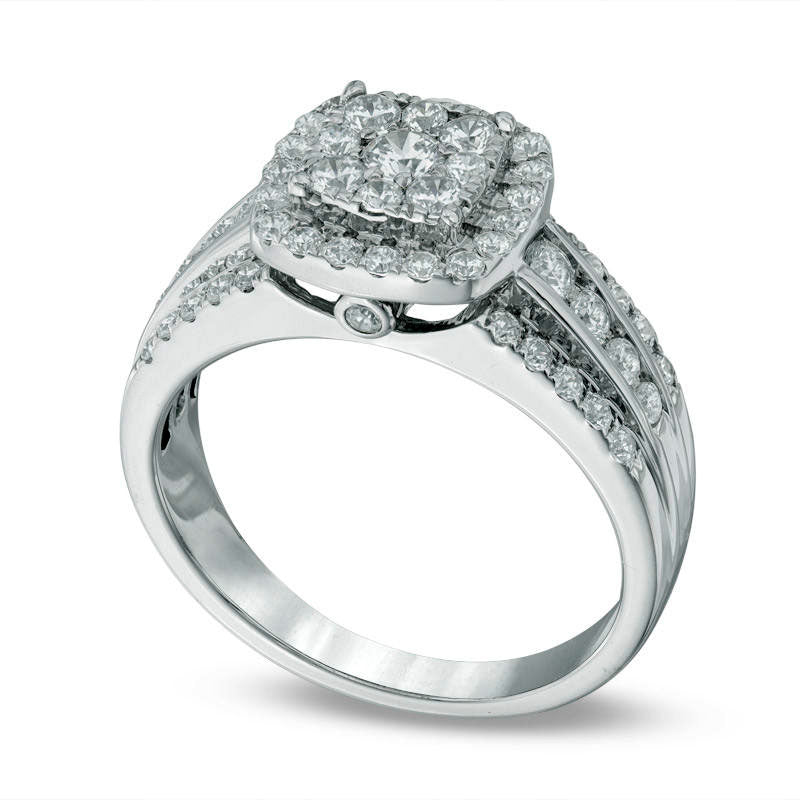 1.0 CT. T.W. Natural Diamond Cushion Frame Engagement Ring in Solid 10K White Gold