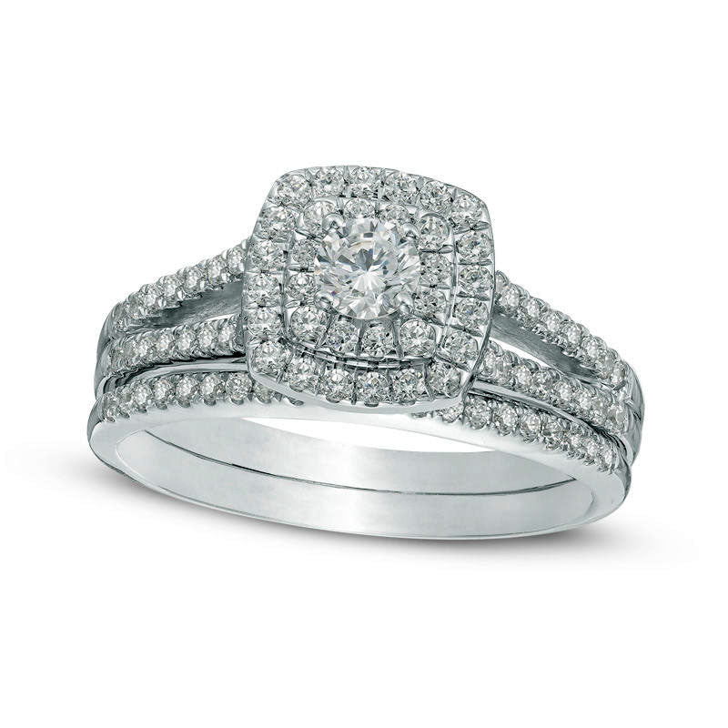 0.75 CT. T.W. Natural Diamond Frame Split Shank Bridal Engagement Ring Set in Solid 10K White Gold