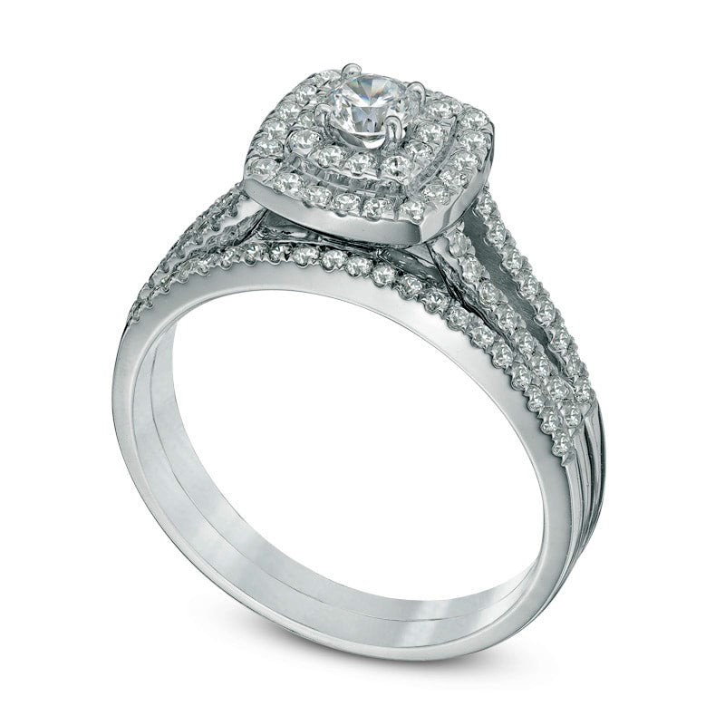 0.75 CT. T.W. Natural Diamond Frame Split Shank Bridal Engagement Ring Set in Solid 10K White Gold