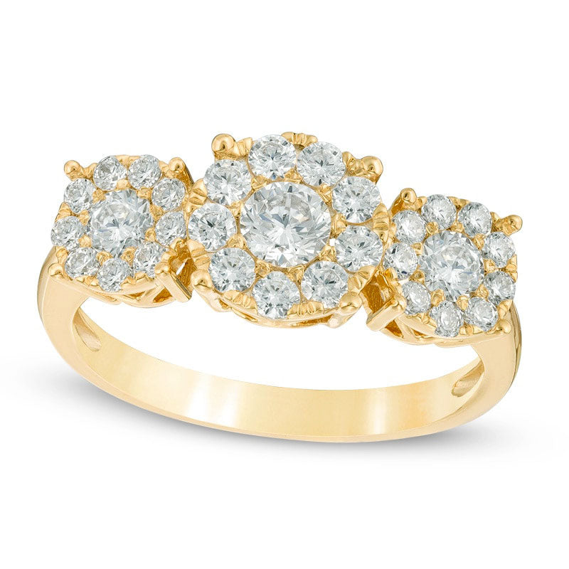 1.0 CT. T.W. Composite Natural Diamond Three Stone Engagement Ring in Solid 10K Yellow Gold