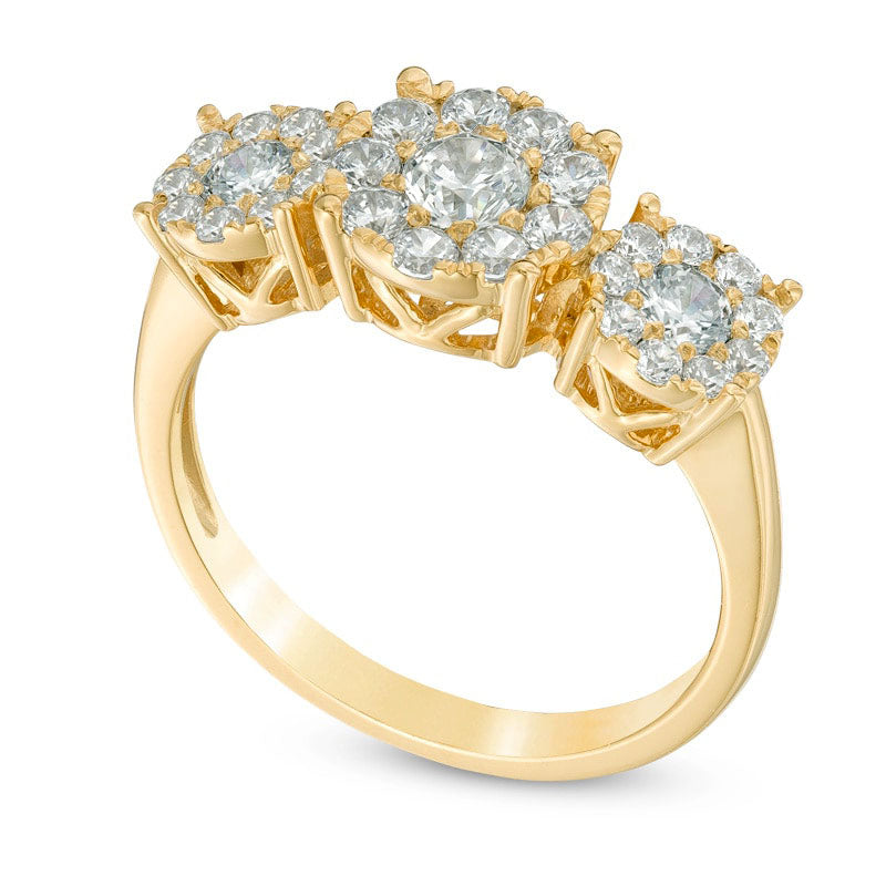 1.0 CT. T.W. Composite Natural Diamond Three Stone Engagement Ring in Solid 10K Yellow Gold