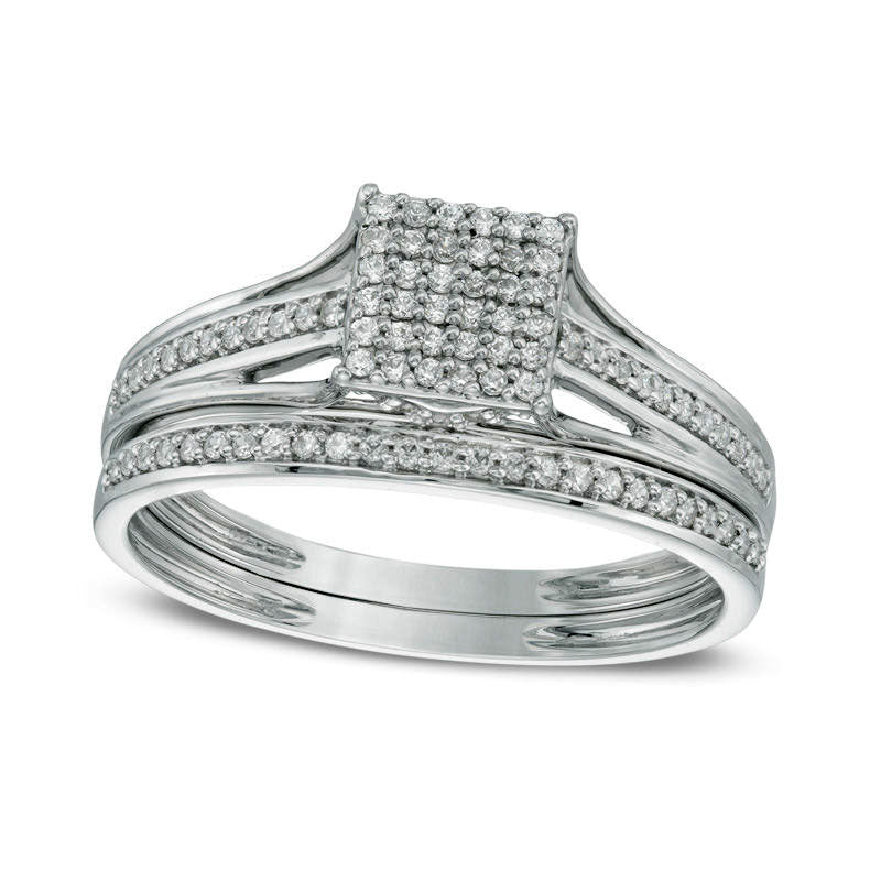 0.33 CT. T.W. Square Composite Natural Diamond Bridal Engagement Ring Set in Solid 10K White Gold