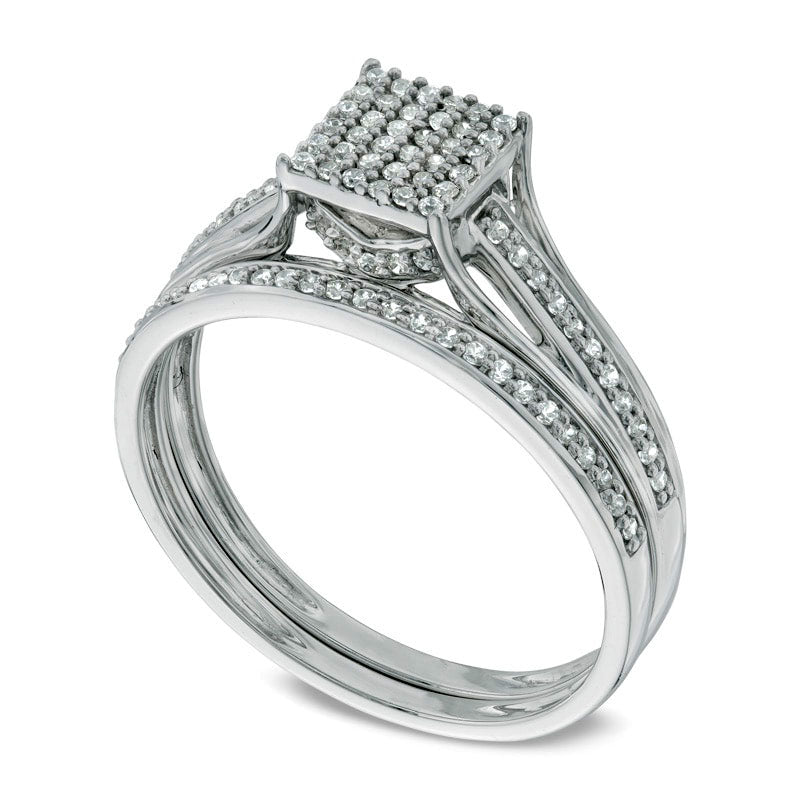 0.33 CT. T.W. Square Composite Natural Diamond Bridal Engagement Ring Set in Solid 10K White Gold