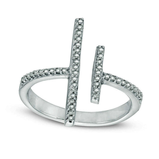 0.13 CT. T.W. Natural Diamond Double Bar Open Ring in Sterling Silver