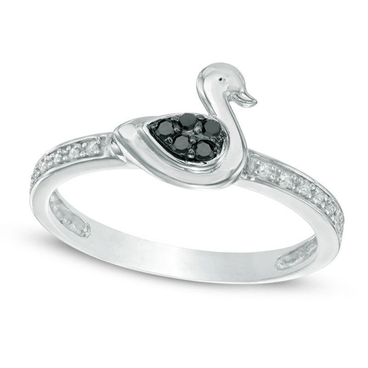 0.10 CT. T.W. Enhanced Black and White Natural Diamond Duck Ring in Sterling Silver