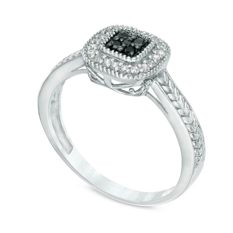 0.13 CT. T.W. Enhanced Black and White Composite Natural Diamond Cushion Frame Ring in Sterling Silver