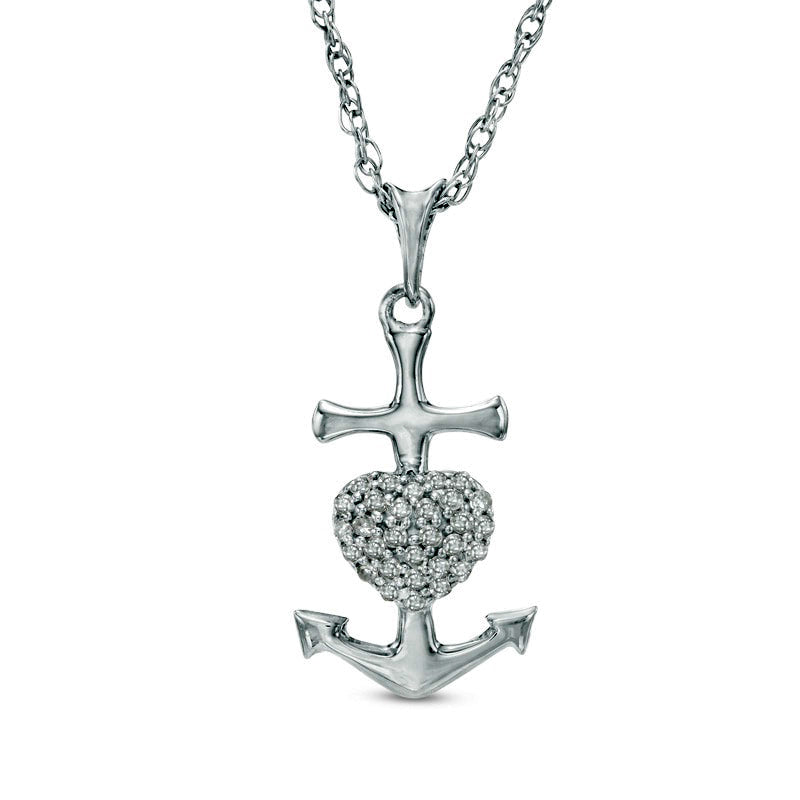 0.1 CT. T.W. Natural Diamond Heart Anchor Pendant in Sterling Silver