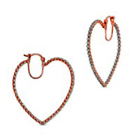 0.25 CT. T.W. Diamond Heart-Shaped Hoop Earrings in Sterling Silver and 14K Rose Gold Plate