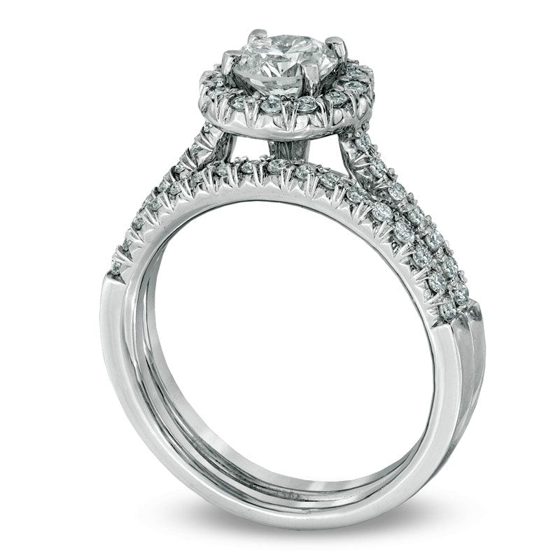 0.63 CT. T.W. Natural Diamond Frame Bridal Engagement Ring Set in Solid 14K White Gold