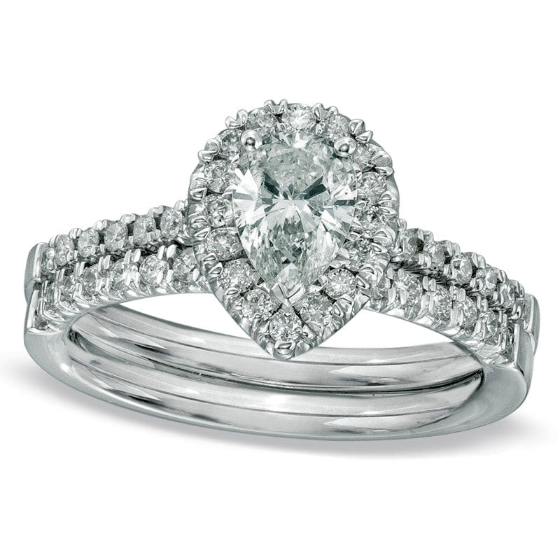 0.75 CT. T.W. Pear-Shaped Natural Diamond Frame Bridal Engagement Ring Set in Solid 14K White Gold