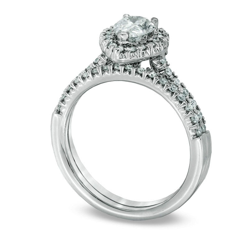 0.75 CT. T.W. Pear-Shaped Natural Diamond Frame Bridal Engagement Ring Set in Solid 14K White Gold