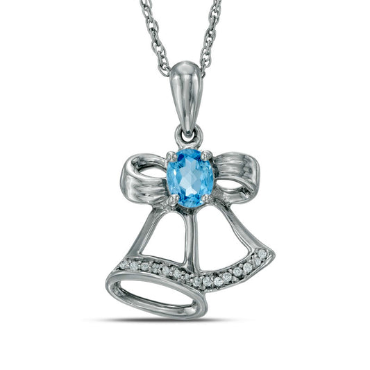 Oval Blue Topaz and Natural Diamond Accent Bells Pendant in Sterling Silver