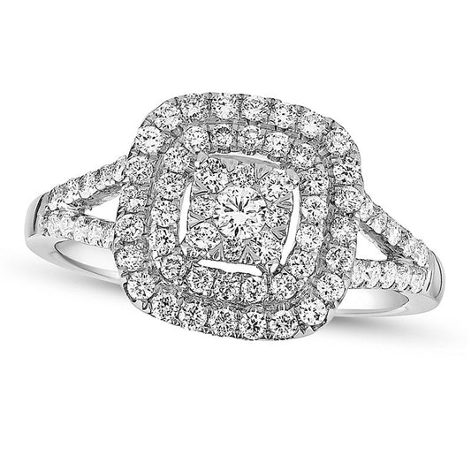 0.75 CT. T.W. Composite Natural Diamond Double Frame Split Shank Engagement Ring in Solid 14K White Gold