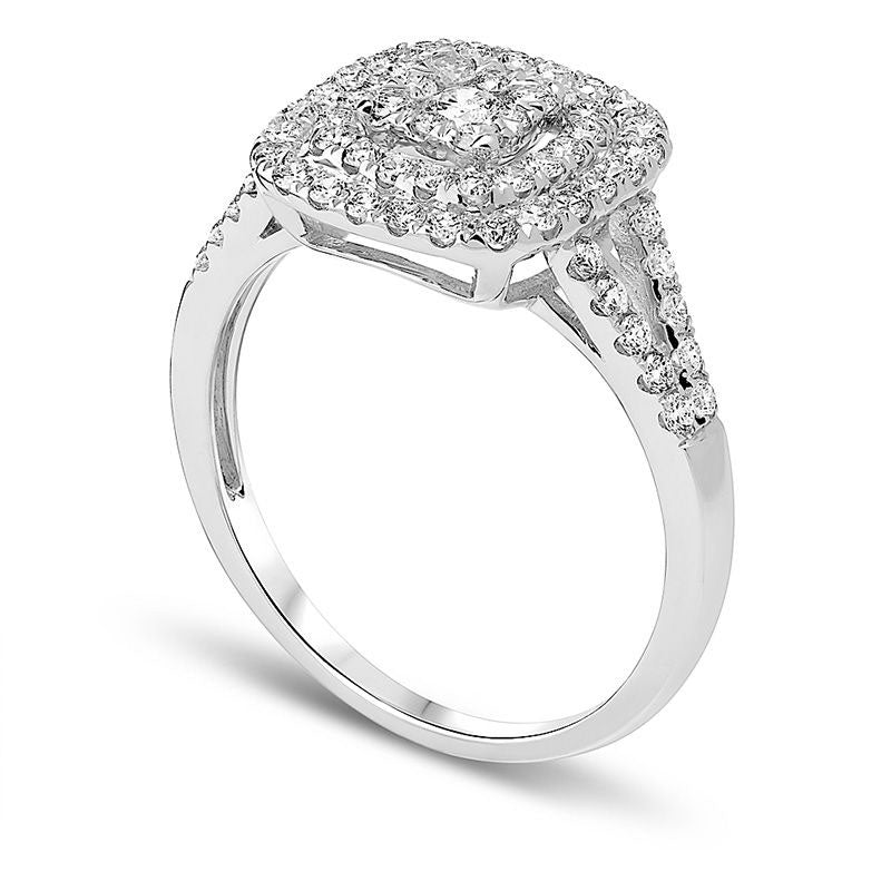 0.75 CT. T.W. Composite Natural Diamond Double Frame Split Shank Engagement Ring in Solid 14K White Gold