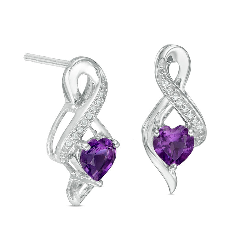 5.0mm Heart-Shaped Amethyst and 0.04 CT. T.W. Diamond Infinity Drop Earrings in 10K White Gold