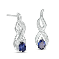 Pear-Shaped Lab-Created Blue Sapphire and Diamond Accent Infinity Drop Earrings in Sterling Silver