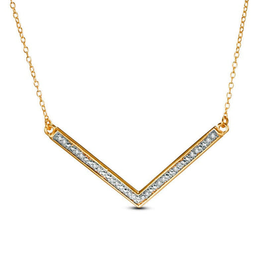 0.1 CT. T.W. Natural Diamond Chevron Bar Necklace in Sterling Silver and 18K Gold Plate