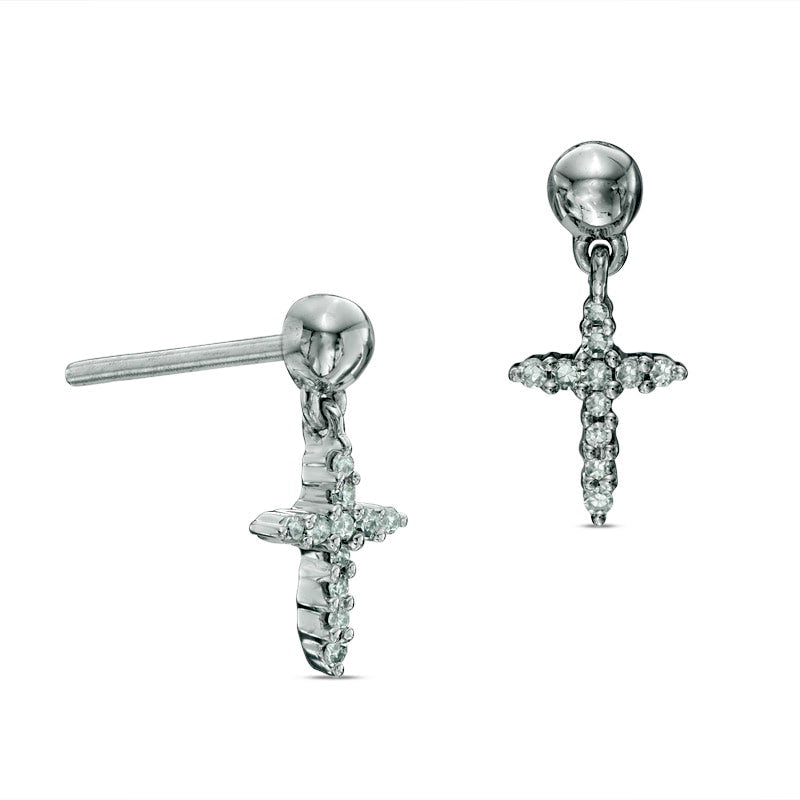 Diamond Accent Cross Drop Earrings in 10K White Gold