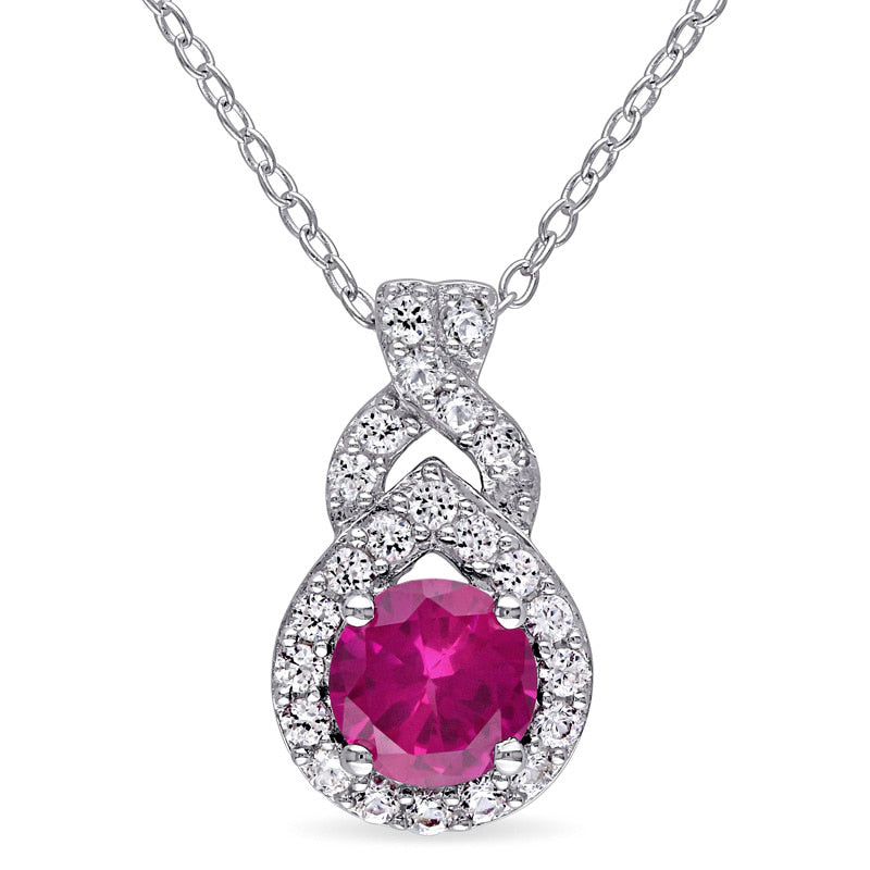 6.5mm Lab-Created Ruby and White Sapphire Teardrop Frame Pendant in Sterling Silver