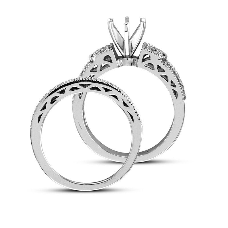 0.50 CT. T.W. Natural Diamond Antique Vintage-Style Semi-Mount Bridal Engagement Ring Set in Solid 14K White Gold