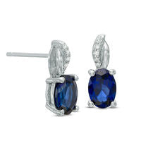 Oval Lab-Created Blue Sapphire and Diamond Accent Drop Earrings in Sterling Silver