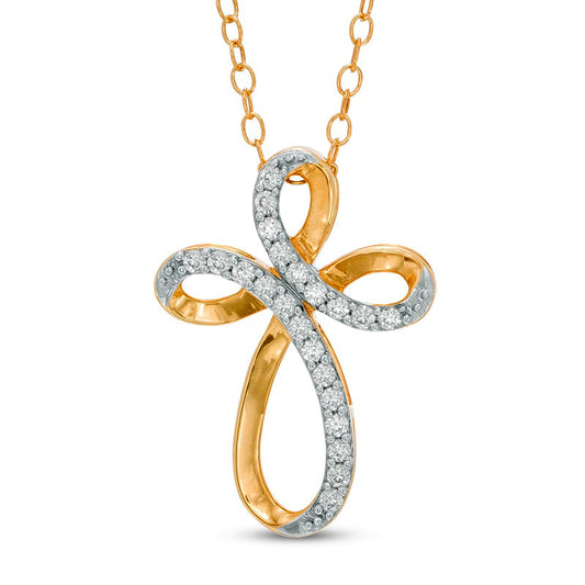 0.13 CT. T.W. Natural Diamond Looping Cross Pendant in 10K Yellow Gold