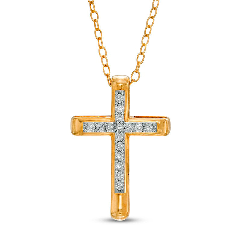 0.13 CT. T.W. Natural Diamond Cross Pendant in 10K Yellow Gold