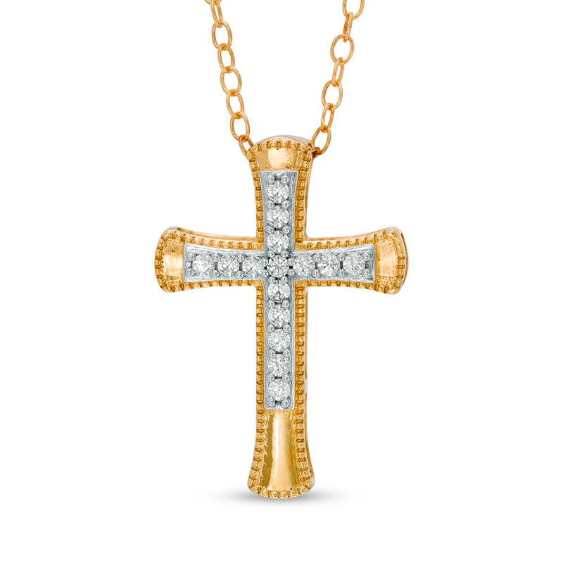 0.13 CT. T.W. Natural Diamond Flared Cross Pendant in 10K Yellow Gold