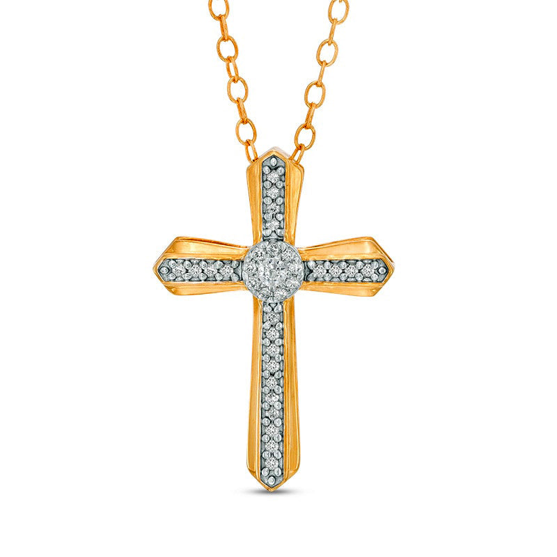 0.13 CT. T.W. Natural Diamond Gothic-Style Cross Pendant in 10K Yellow Gold