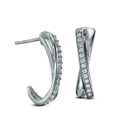 0.13 CT. T.W. Diamond Cross-Over J-Hoop Earrings in 10K White Gold