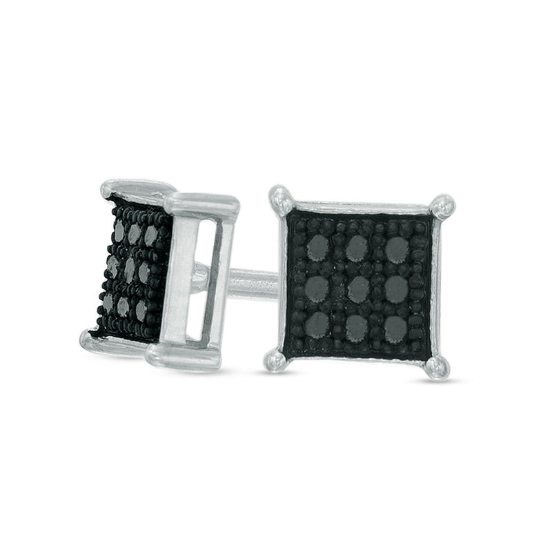 Enhanced Black Diamond Accent Square Composite Stud Earrings in 10K White Gold