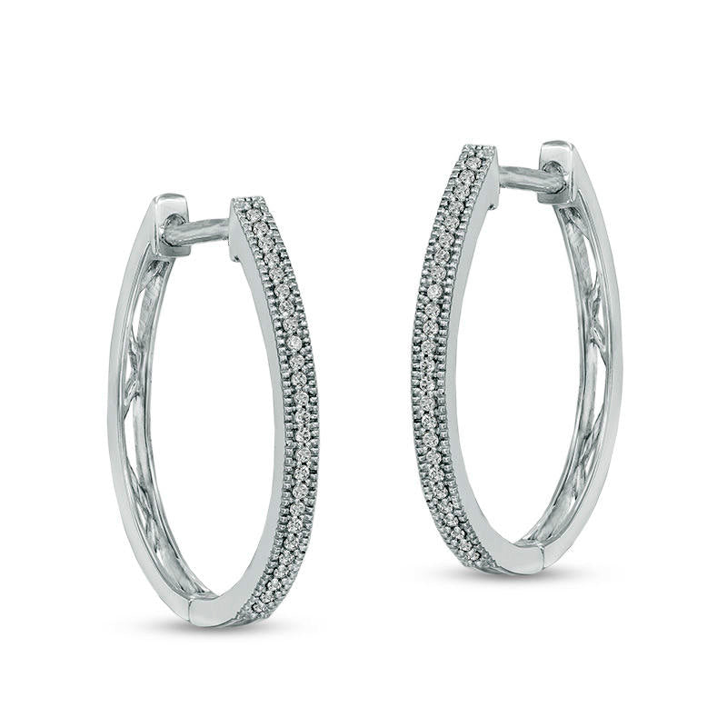 0.13 CT. T.W. Diamond Vintage-Style Oval Huggie Hoop Earrings in 10K White Gold