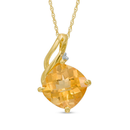 10.0mm Cushion-Cut Citrine and Natural Diamond Accent Swirl Drop Pendant in 10K Yellow Gold