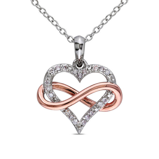 0.1 CT. T.W. Natural Diamond Sideways Infinity Heart Pendant in Sterling Silver with Rose Rhodium Plating