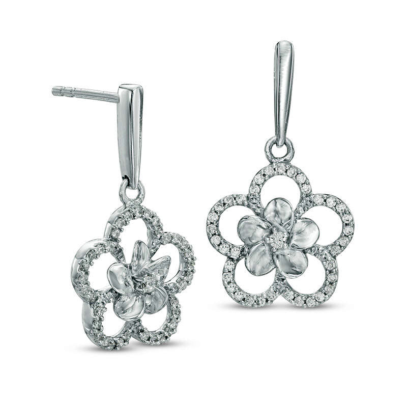 0.1 CT. T.W. Diamond Frame Pinwheel Flower Stud Earrings in 10K White Gold