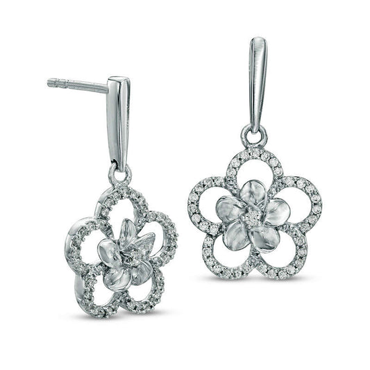 0.1 CT. T.W. Diamond Frame Pinwheel Flower Stud Earrings in 10K White Gold