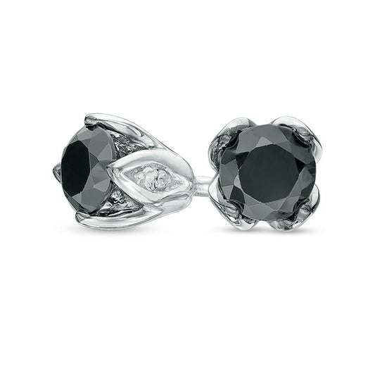 0.5 CT. T.W. Enhanced Black and White Diamond Tulip Stud Earrings in 10K White Gold