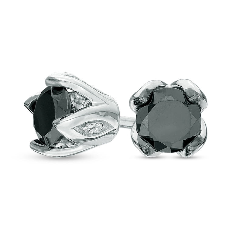 1 CT. T.W. Enhanced Black and White Diamond Tulip Stud Earrings in 10K White Gold