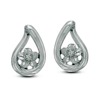 Diamond Accent Flower Teardrop Earrings in Sterling Silver