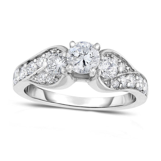 1.0 CT. T.W. Natural Diamond Three Stone Engagement Ring in Solid 14K White Gold